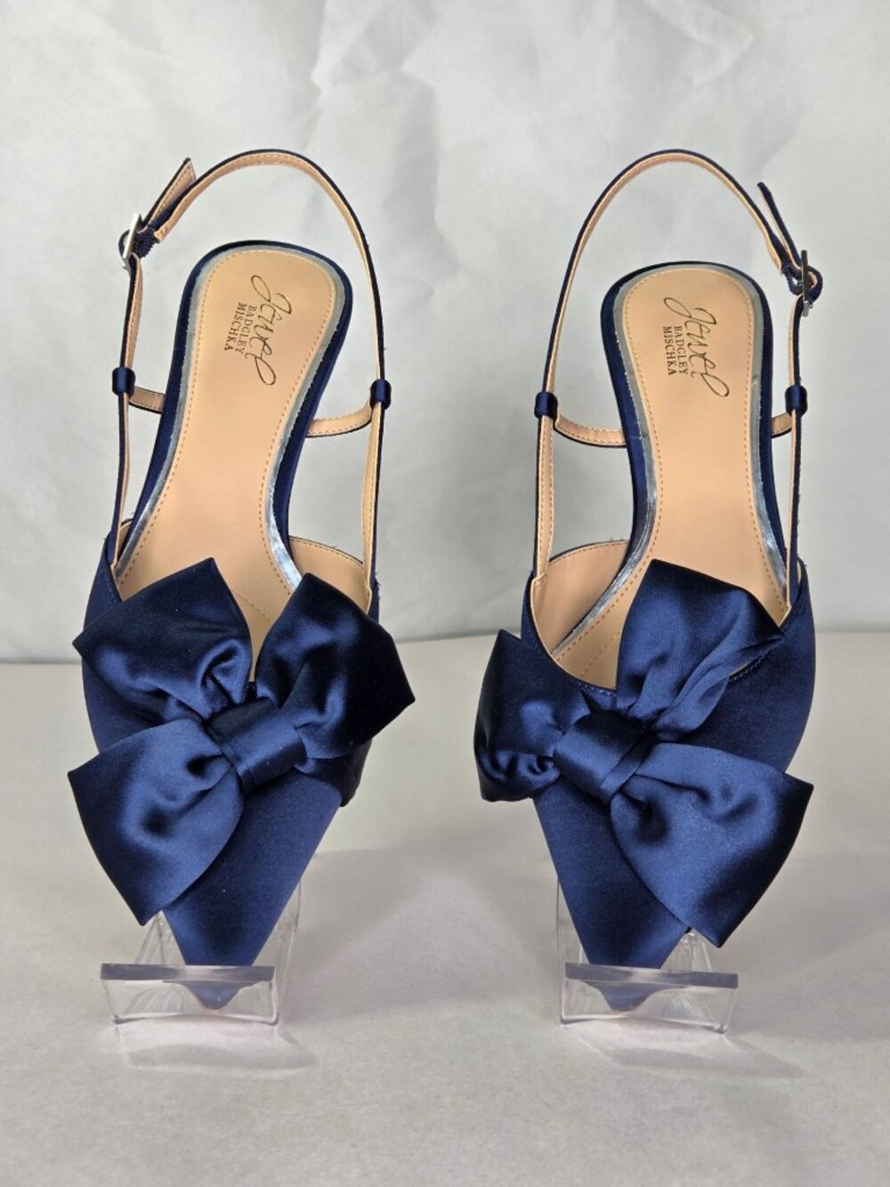 Jewel Badgley Mischka Shoshana Slingback Pumps - Navy Satin, Size: 7.5